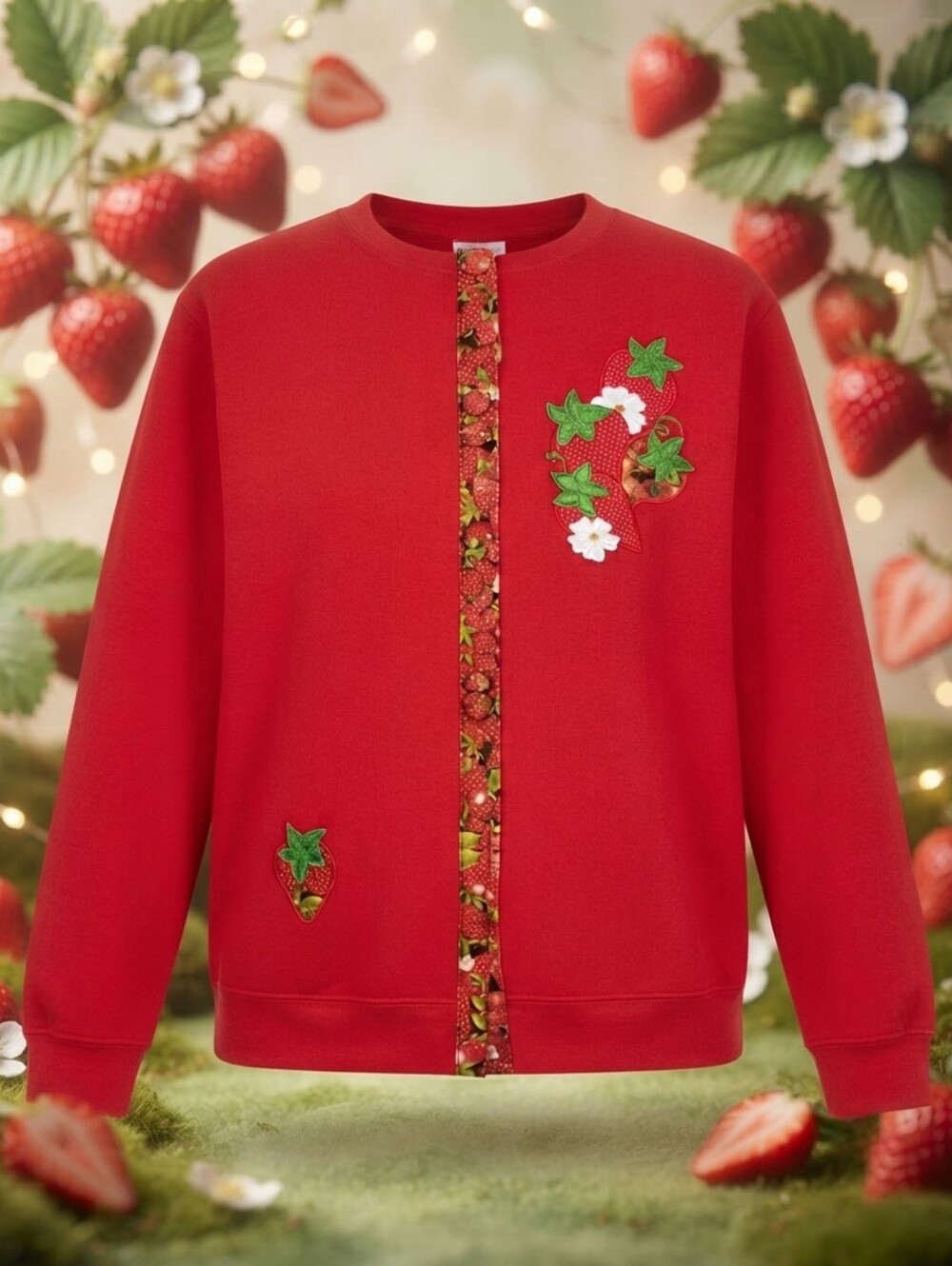 Gildan Heavy Blend Customized Cute Strawberrie Applique Cardigan Sz M